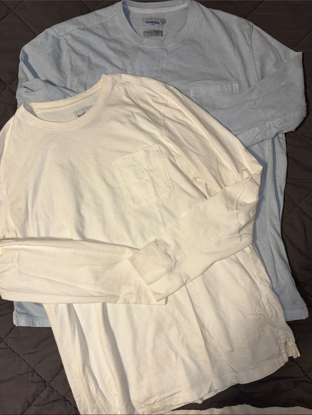 Goodfellow & Co White and Light Blue Long-Sleeve Pocket Tees